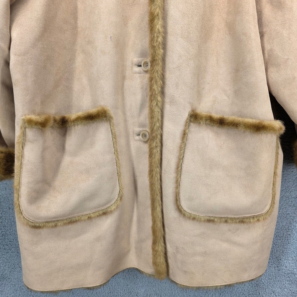Jones New York Reversible Faux Fur‎ Suede Hooded Coat Tan Brown Plus 2X - Picture 12 of 16